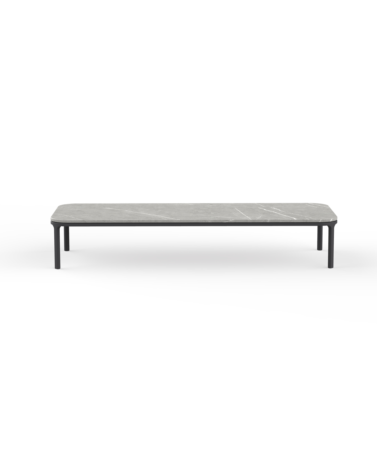 Rectangular Matsu Prestige side table with powder-coated steel frame and black sintered stone tabletop