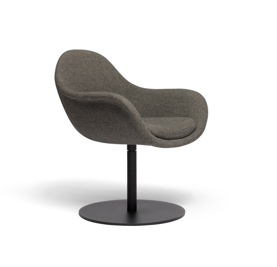 Bowler designer lounge chair by Matsu, designed by Joeri Reynaert, featuring a soft curved upholstered seat with premium Gabriel fabric