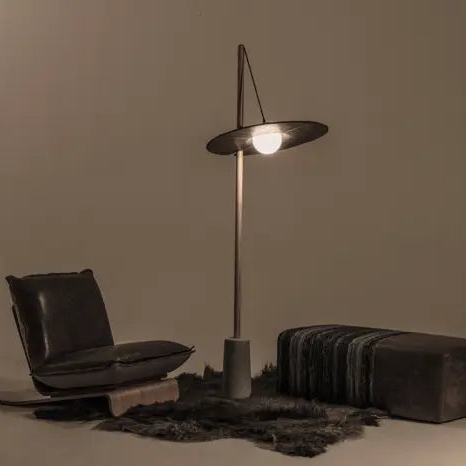 Nomad Lamp Drumroll - Exclusive Floor Lamp with Yak-Leather, Wood and Cement - MATSU Europe & Middle East