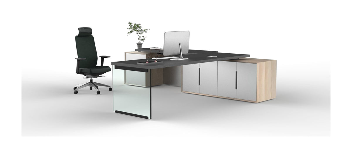 CHIC Spring sit-stand executive desk with storage unit