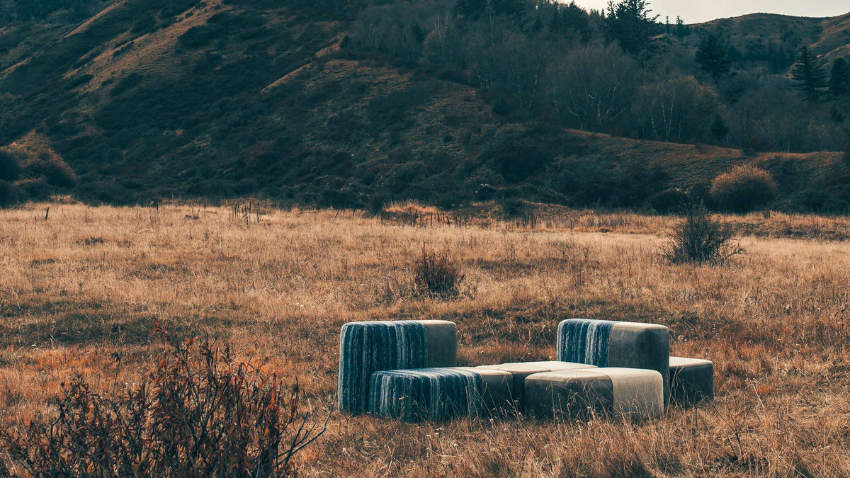 Langchan Cubes from the Nomadic Collection in an open landscape in Tibet