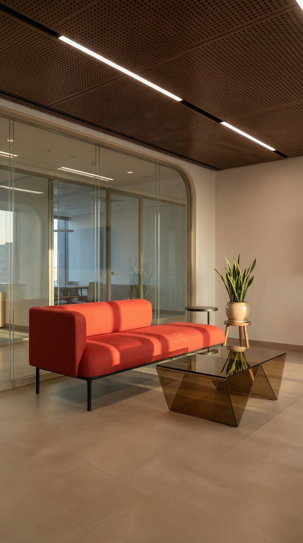 Matsu Prestige sofa in red upholstery in an office lounge